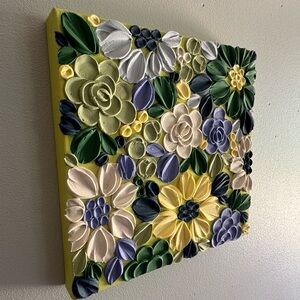 HANDMADE Floral 3D Wall Art in Yellow, Green, and Purple